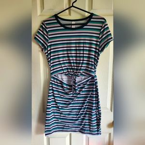 Blue Striped cut out mini dress.